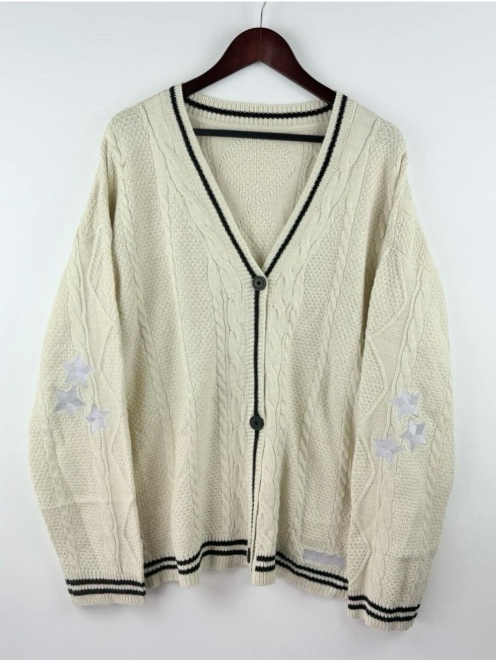Taylor Swift Inspired Folklore Embroidered Star Knit Oversized Cardigan Womens L